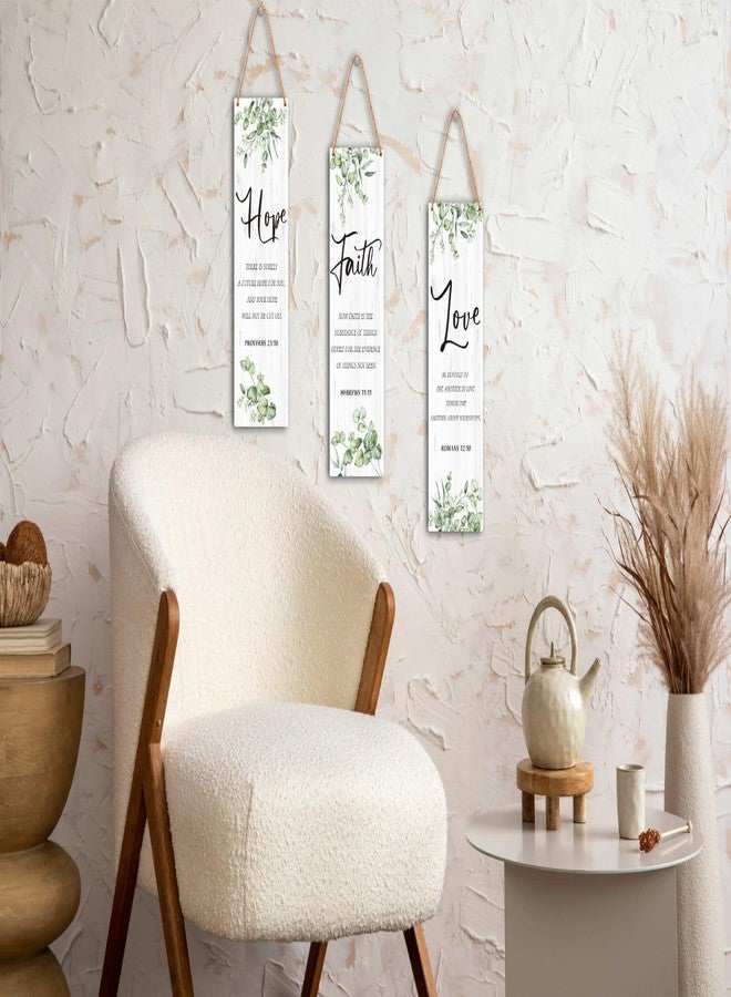 Zmyollo Inspirational Wall Decor Sign, 3 Pieces Motivational Wooden Sign With Rope, Hope Faith Love Wall Art Decor For Office Home Bedroom Living Room, Artwork Gifts For Family Friend, B04 - Image 5
